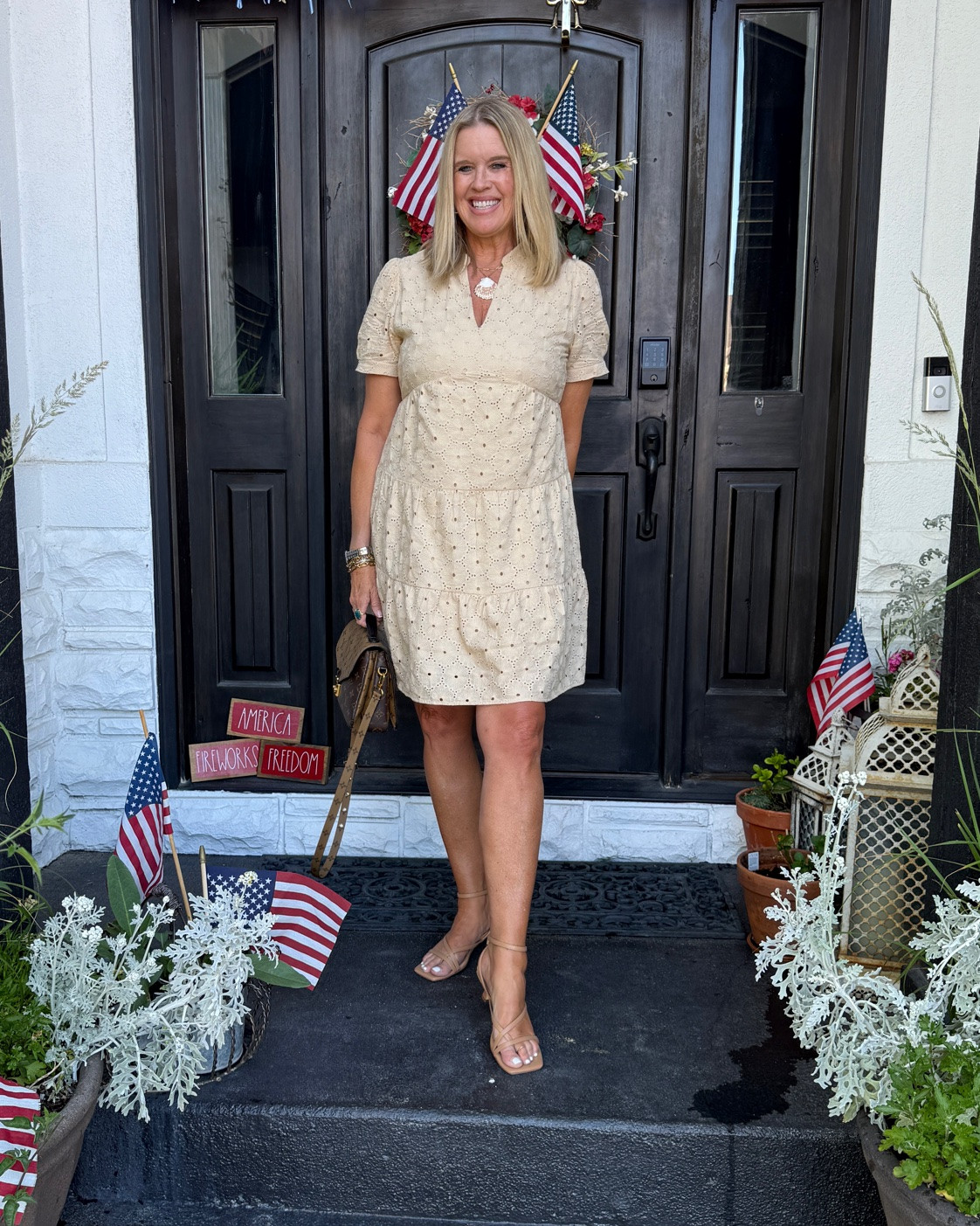 Summer Dress

Great quality affordable lace dress fully lined , 3 tiered  cap sleeve dress, comes in a few colors , I got a med and it’s flowy , hits above the knee 
Note: 
I am 5’91/2 

The cutest nude kitten heels with strappy ankle strap 

Finished with sea shell necklace (Anthropologie old) linked similar  and gold hoops 

Paris 1964 leather bag 

Perfect for church /brunch/ social events 

Dress up or down

#LTKdayinmylife #LTKOver40 #LTKootd