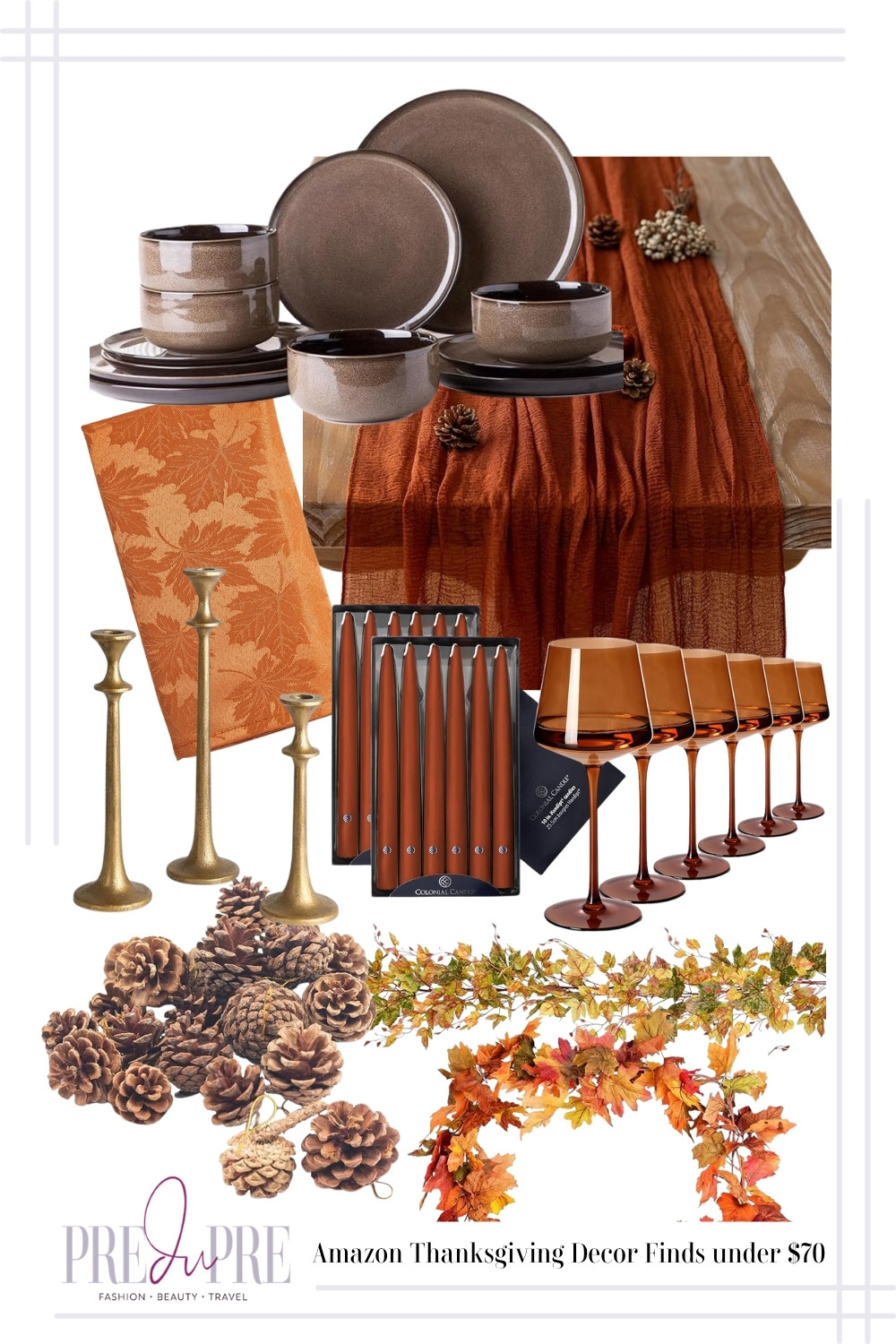 Get your table ready for the most beautiful Thanksgiving feast yet! I share my favorite finds that make setting a stylish, warm, and inviting table so easy, and everything is under $70! I am obsessed with this gorgeous amber glassware and the textured stoneware plates that give a chic, rustic, and elevated look to any meal. From velvet table runners to matte taper candles and stunning gold candle holders, these pieces are perfect for fall gatherings, Thanksgiving dinner, and beyond. Tap to shop all the links and effortlessly recreate this stunning look for your own holiday celebration!

#ThanksgivingDecor #AmazonHome #FallDecor #TableSetting #ThanksgivingTable #HomeInspo #AffordableDecor #PreDupreHome #LTKHome #LTKHoliday #AutumnVibes #ShopTheLook 

 #LTKSeasonal #LTKHome #LTKFindsUnder100