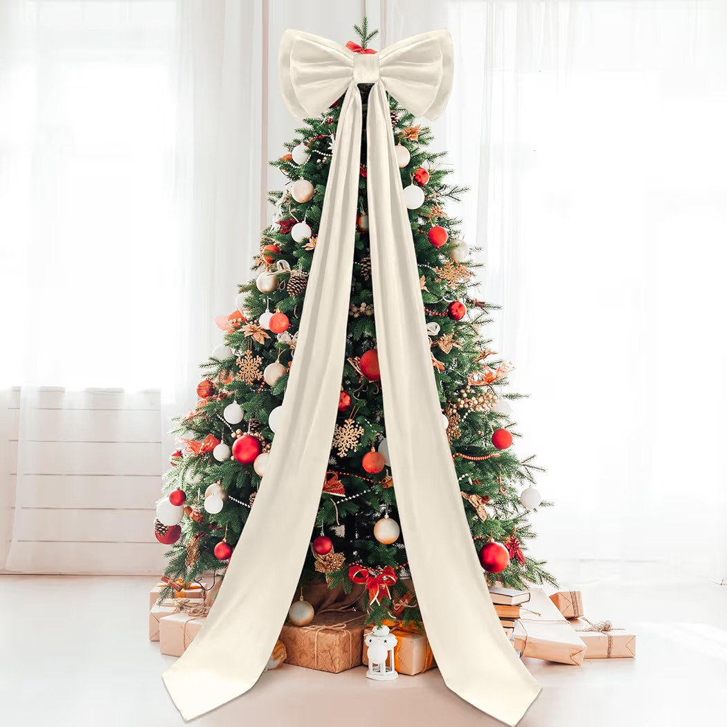 Giant Bow Decor Christmas Tree Topper Decoration Big Bows for Room Wall Backdrop 75x18 Inch Ribbo... | Amazon (US)