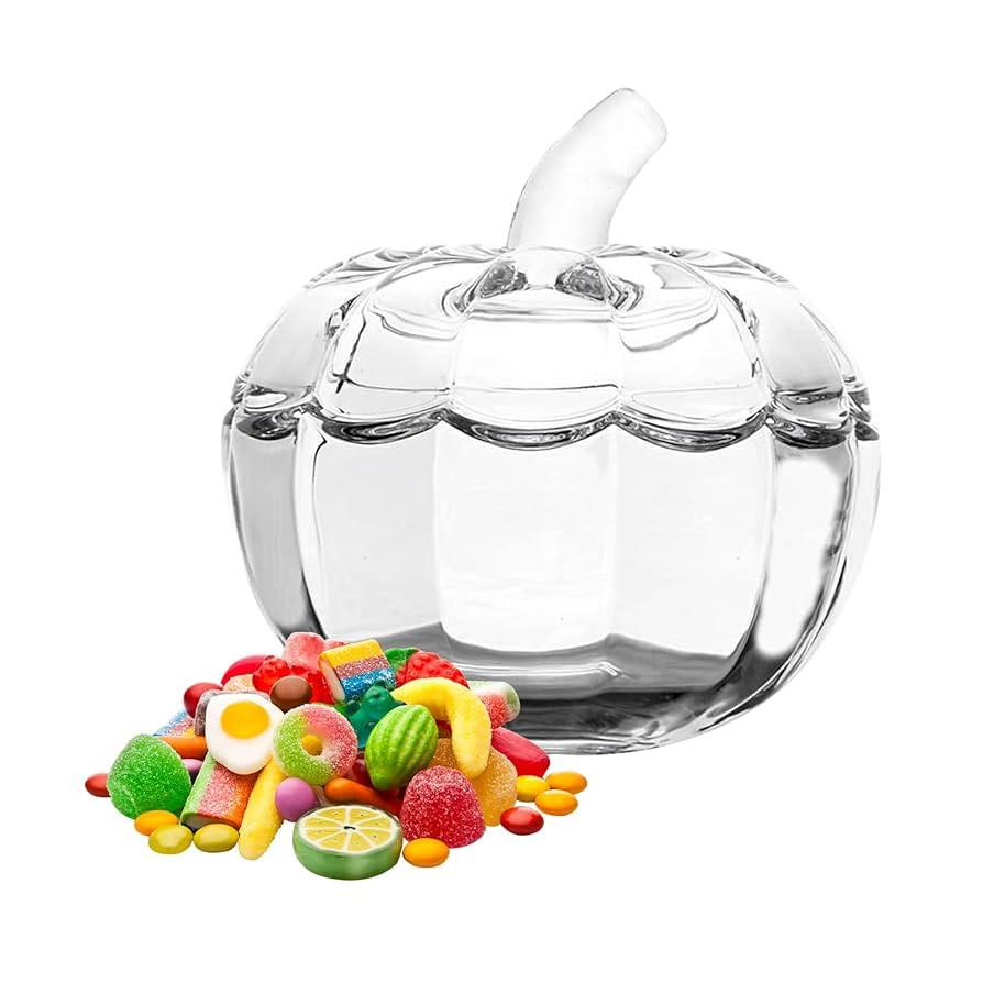 Glass Pumpkin Jar with Cover, Halloween Pumpkin Candy Bowl with Lid, Transparent Pumpkin Cookie B... | Amazon (US)