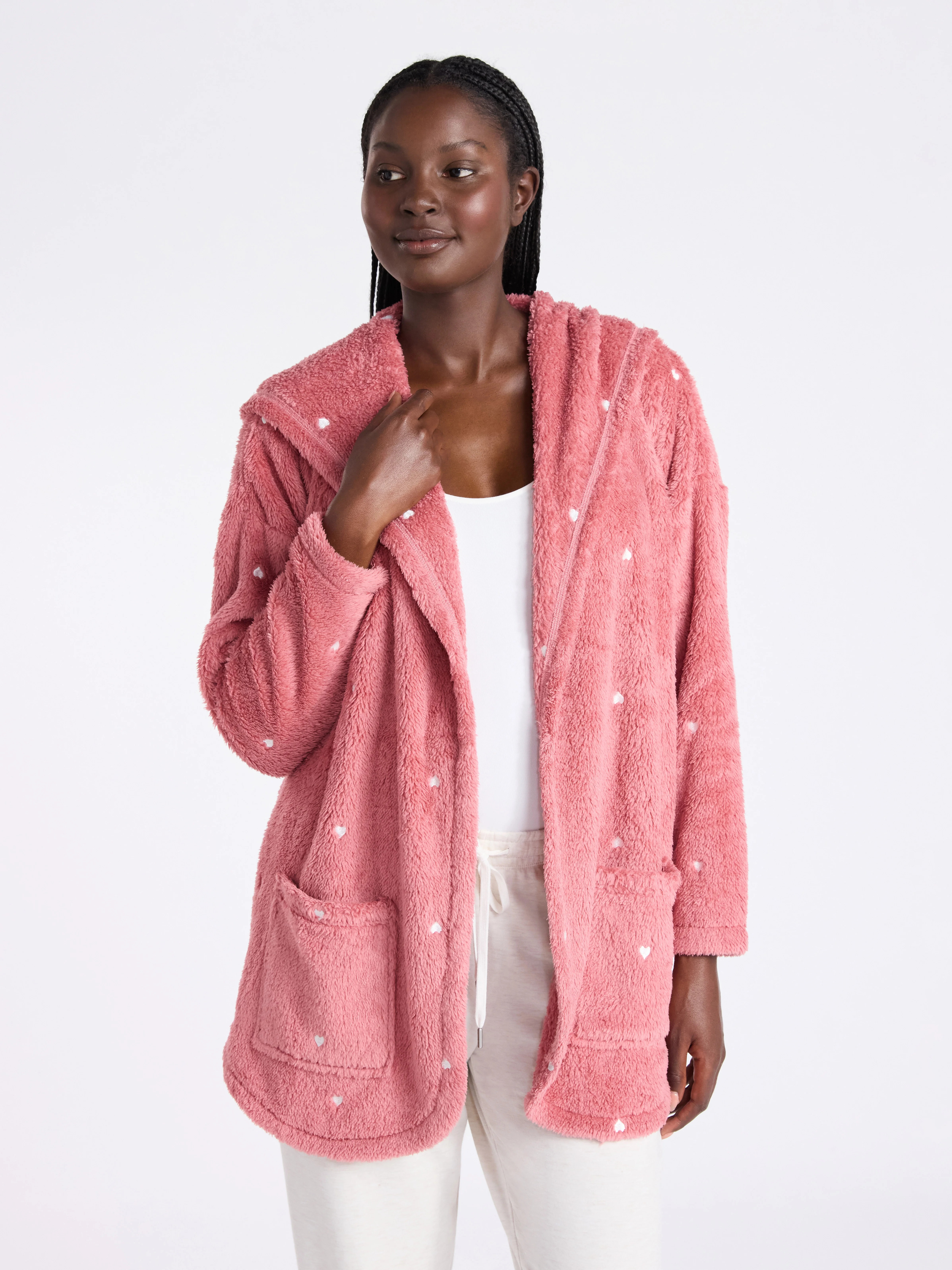 Joyspun Women’s Plush Sleep Cardigan, Size XS-3XL | Walmart (US)