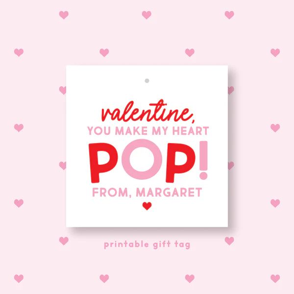 PRINTABLE Pop It or Popcorn Valentine's Gift Tag or Sticker Pink | Joy Creative Shop