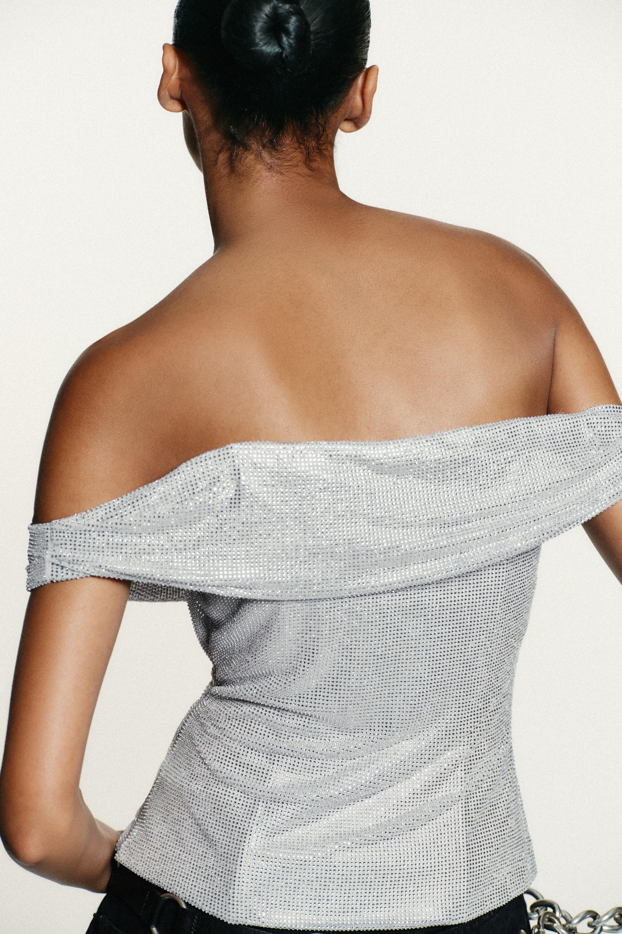 DRAPED RHINESTONE MESH TOP | Zara US