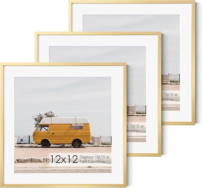12x12 Metal Picture Frame with 10x10 Mat, Brushed Aluminum Finish, Attached Hanging Hardware, and... | Amazon (US)