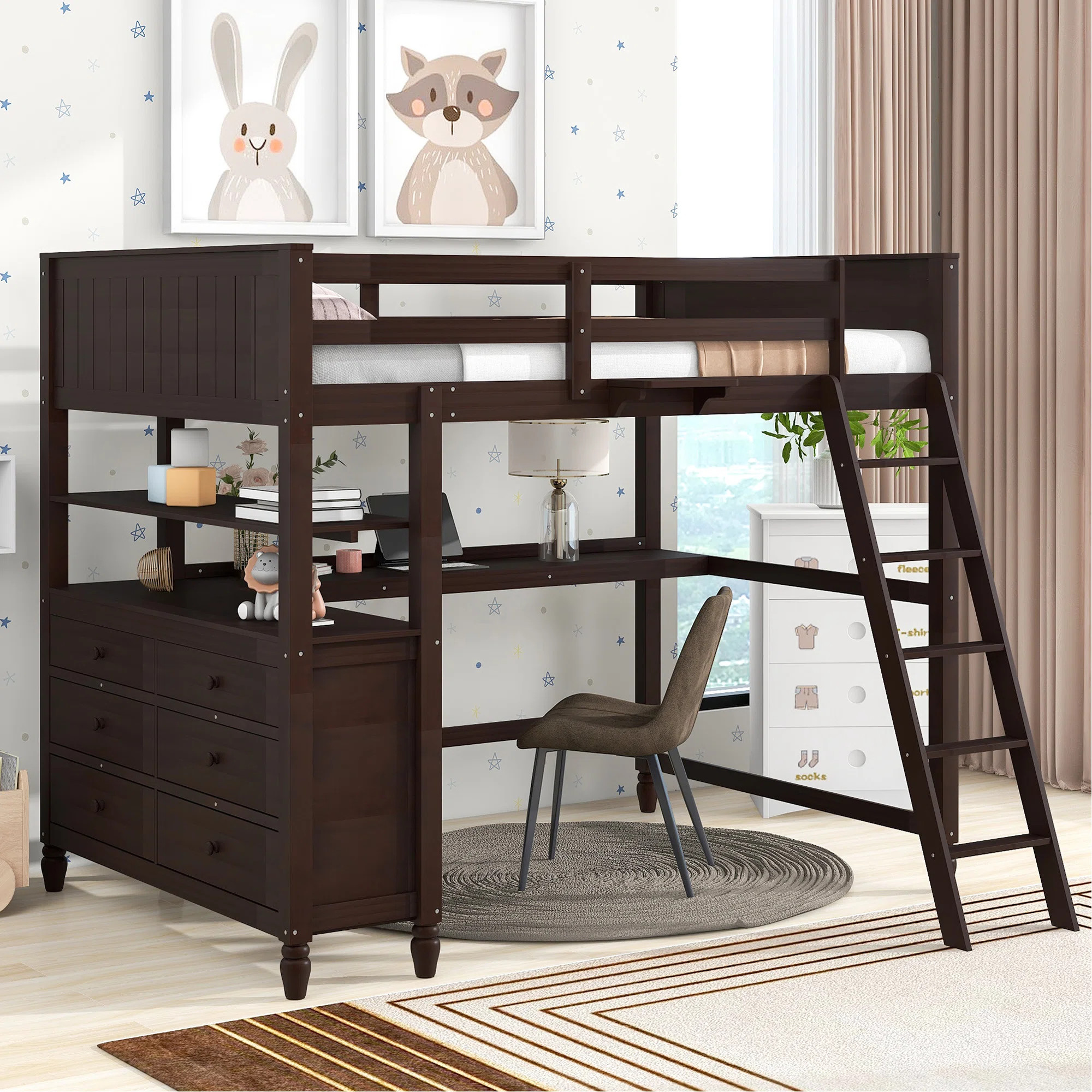 Loft Bed With Drawers And Desk, Wooden Loft Bed With Shelves | Wayfair North America