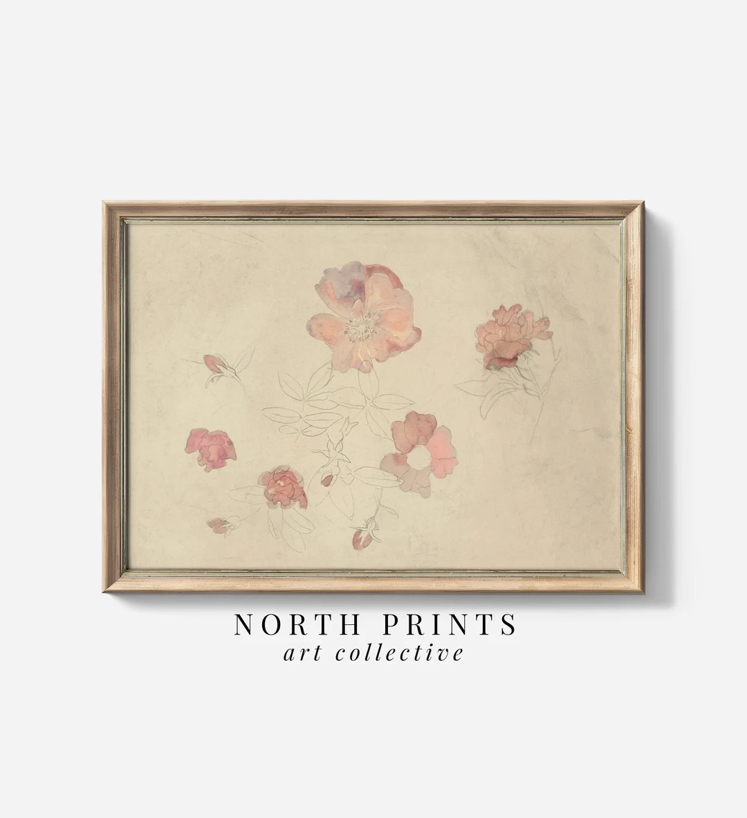 Girls Room Antique Botanical Pink and Cream Watercolor Painting Bedroom Art PRINTABLE Digital Wal... | Etsy (US)