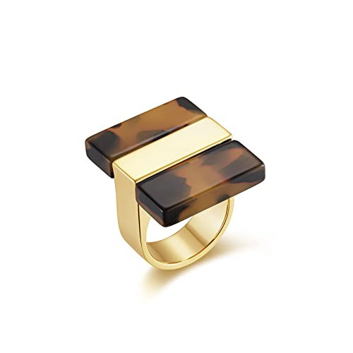 Meow Star Leopard Cocktail Rings - Gold Plated Acrylic, Adjustable Thin Wide Open Ring for Women | Amazon (US)