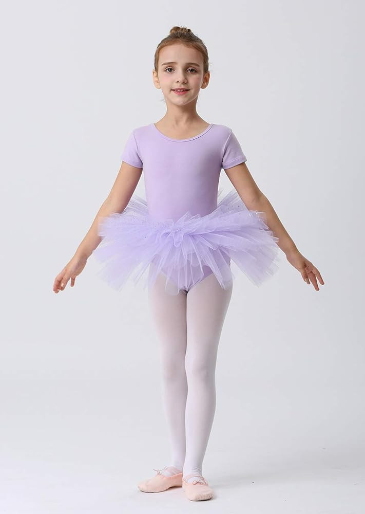 MdnMd Short Sleeve Glitter Dance Ballet Tutu Leotard Ballerina Outfit for Girls Toddler | Amazon (US)