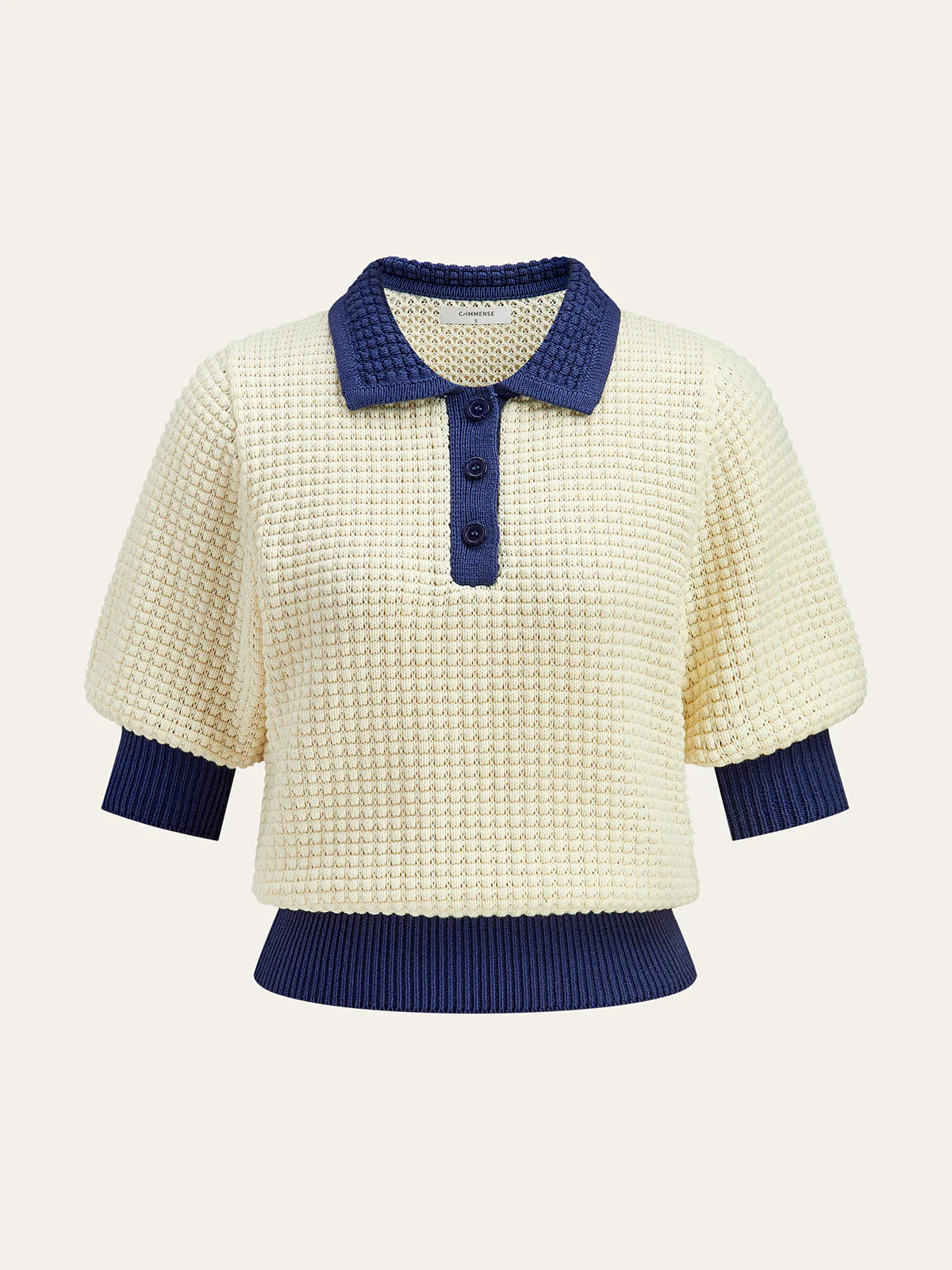 Crochet-Knit Polo Top | Commense