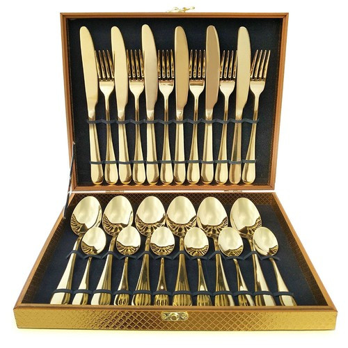 24-Piece (6 Settings) 18K Gold Plated Stainless Steel Silverware Set + Gift Box | eBay | eBay US