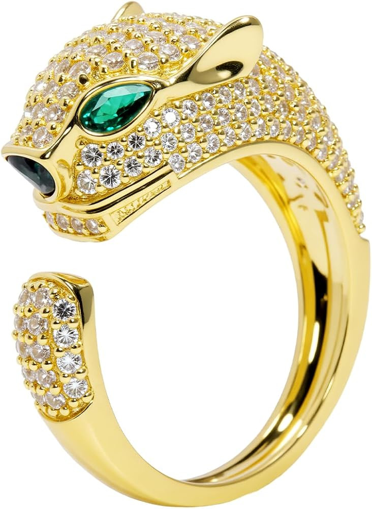 Aura & Irena 18K Gold Plated Panther Rings for Women Men - Non Tarnish Adjustable Leopard Rings w... | Amazon (US)