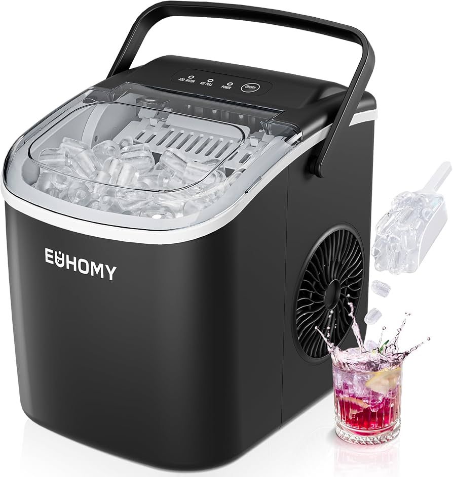 EUHOMY Countertop Ice Maker Machine with Handle, 26lbs in 24Hrs, 9 Ice Cubes Ready in 6 Mins, Aut... | Amazon (US)