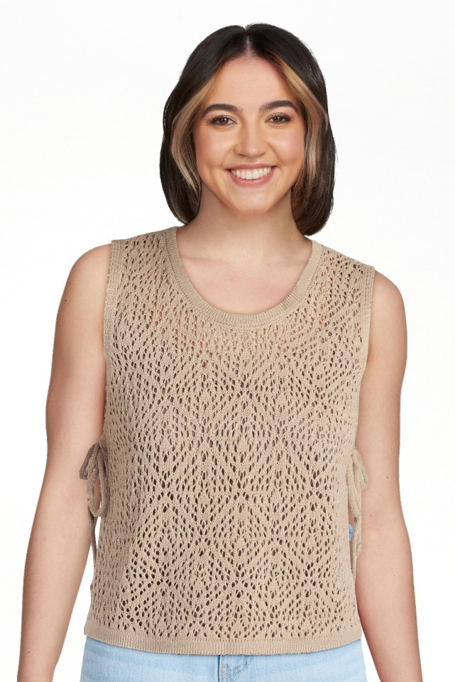No Boundaries Cropped Crochet Knit Poncho with Side Ties, Women's | Walmart (US)