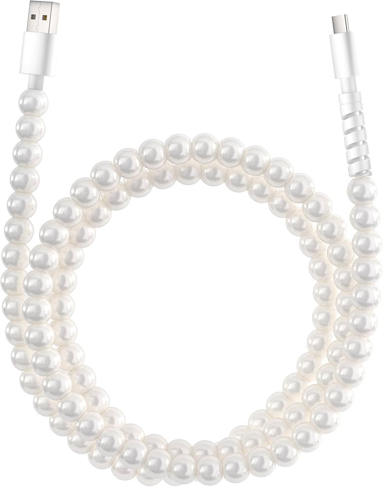 USB to USB C Cable 3.3FT 60W White Pearl USB iPhone Charger Cord Beaded Phone Type C Charger Fast... | Amazon (US)