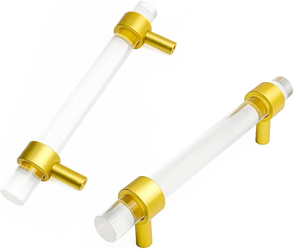 Kitchen Cabinet Handles 6 Pack Gold Drawer Pulls 5" Hole Centers Crystal Acrylic Hardware for Cab... | Amazon (US)