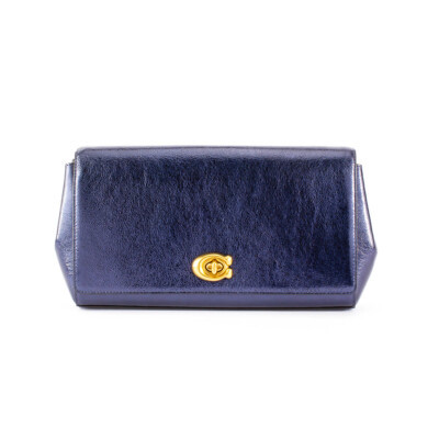 Coach Alexa Metallic Blue Turnlock Clutch In Smooth Leather - 43023 | eBay US