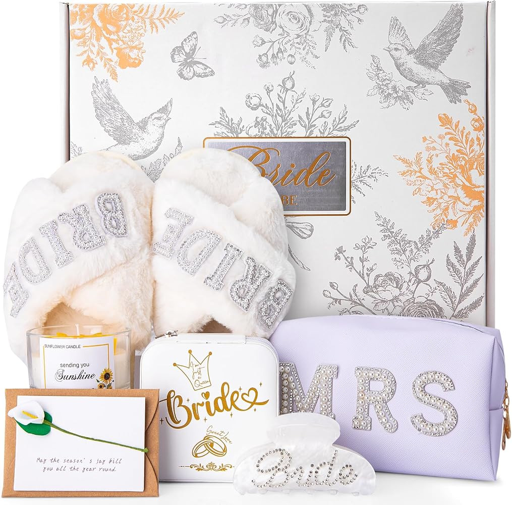 Bridal Shower Gifts for Bride to Be - 7PCS Gift Set with Bride Slippers, Mrs Jewelry Box, Bride H... | Amazon (US)