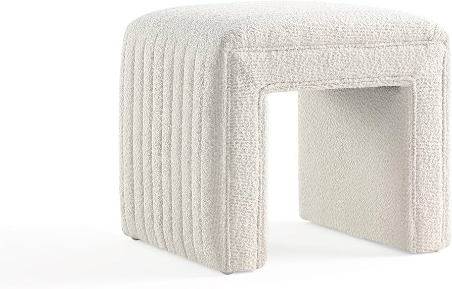 Vanity Stool Chair - Modern Boucle Ottoman Foot Stool with Wooden Legs, Upholstered Sofa Bench fo... | Amazon (US)