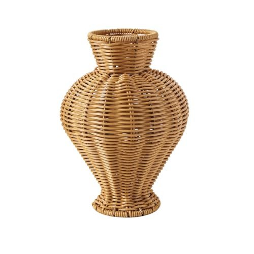 10 inch Wood Rattan Pitcher Vase Flower Vases for Dried Flowers, Wide Resin Basket Wicker Vases for Decor | Amazon (US)