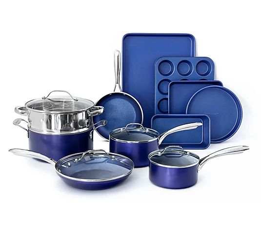 Granitestone Blue 15 Piece Nonstick Cookware and Bakeware Set - QVC.com | QVC