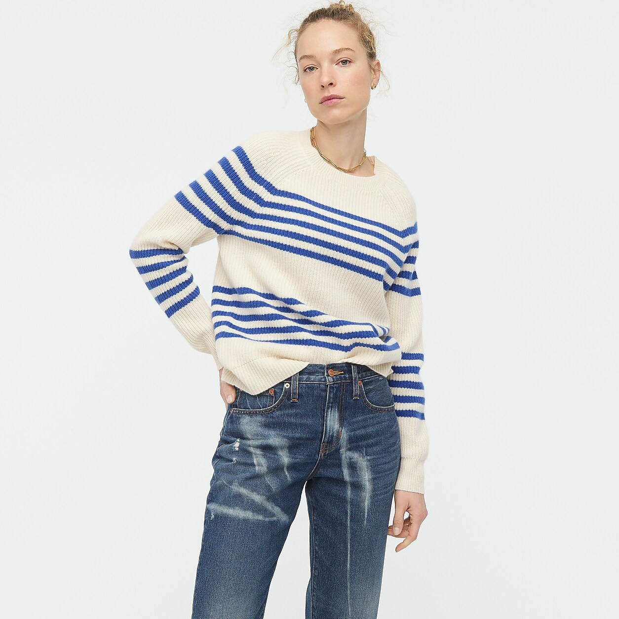 Ribbed cashmere crewneck sweater in stripe | J. Crew US