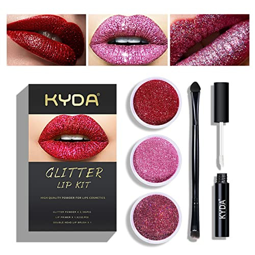 KYDA 3 Colors Glitter Lip Kit, Diamond Metllic High Pigmented Powder for Lips Cosmetics, Glitter ... | Amazon (US)