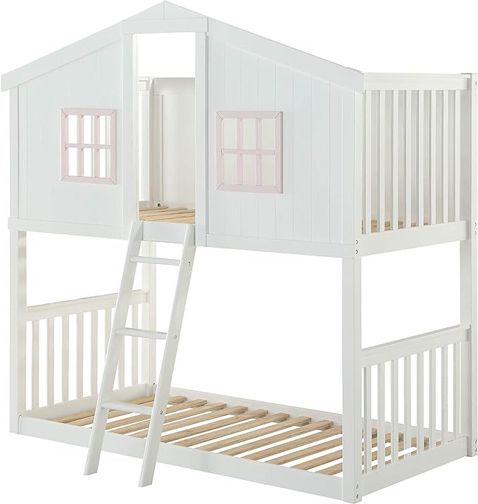 ACME Furniture Rohan Cottage Twin Bunk Bed, White & Pink | Amazon (US)