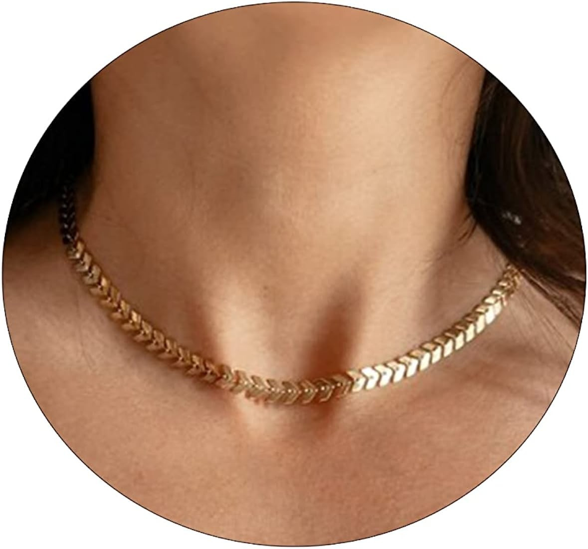 Carovo Dainty Gold Chain Choker Necklace for Women 18K Gold Plated Minimalist Figaro Beaded Lace Sat | Amazon (US)