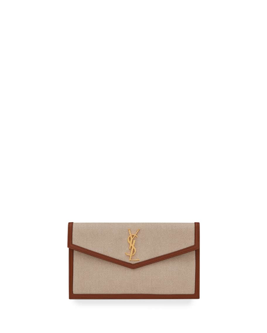 Saint Laurent Uptown Medium YSL Monogram Canvas Clutch Bag | Neiman Marcus