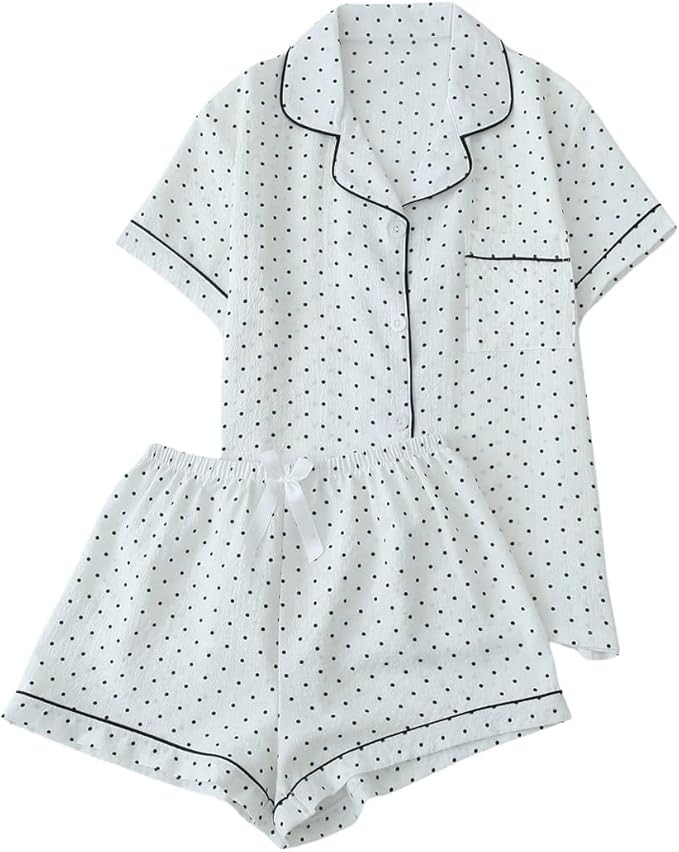 Verdusa Pajamas For Women Set 2 Piece Summer Pajama Sets Cute Pjs Lounge Matching Button Shirt wi... | Amazon (US)