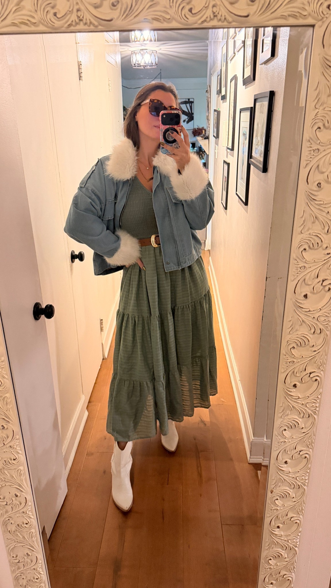 Love an easy midi dress all year long! Paired with a belt, white cowboy booties, and a fun denim jacket with faux fur accents 💅🏼

Midsize casual outfit, midi dress, fall dress, fall outfit 

#LTKFindsUnder100 #LTKFindsUnder50 #LTKMidsize