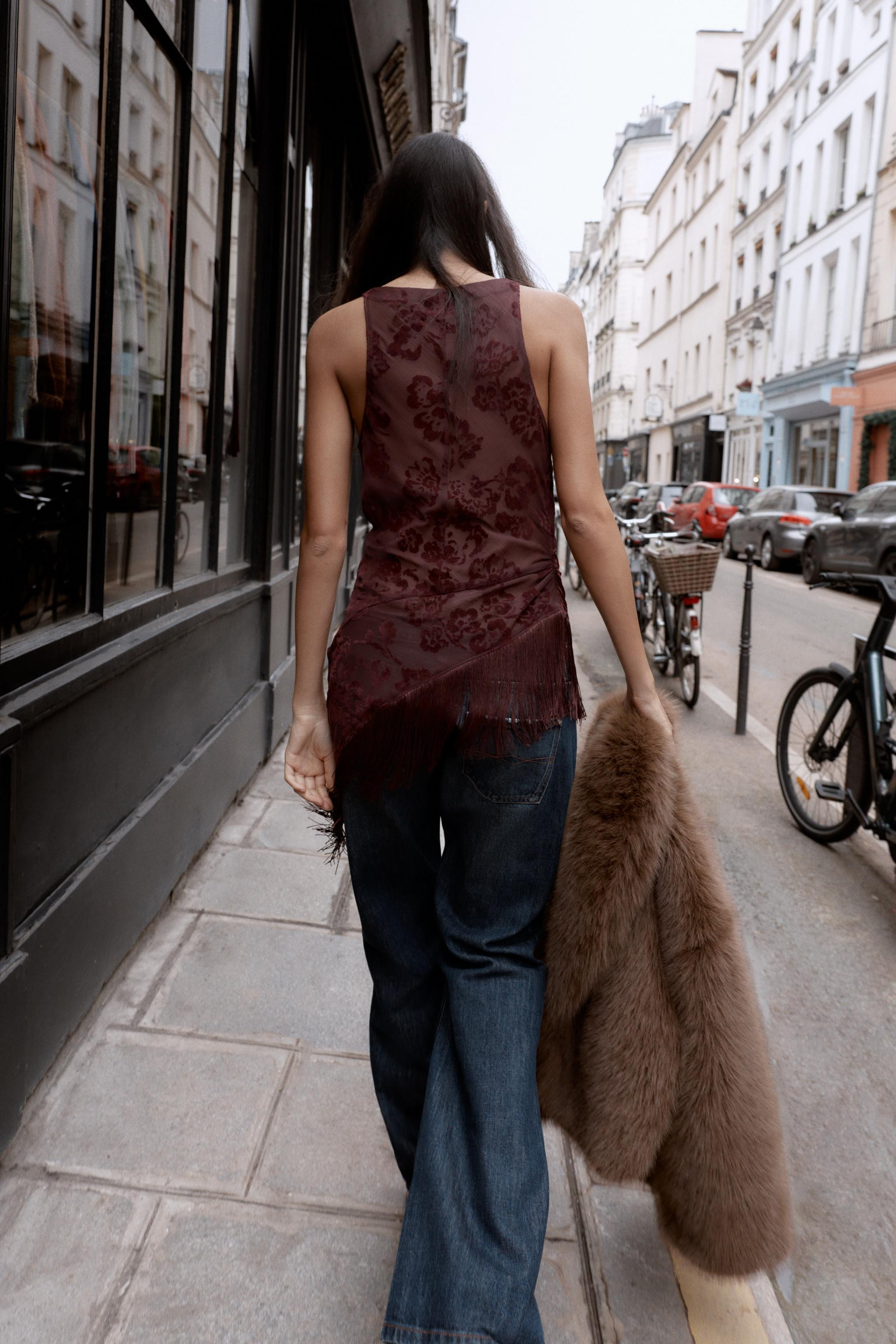 ASYMMETRIC FRINGED BURN-OUT TOP | Zara US