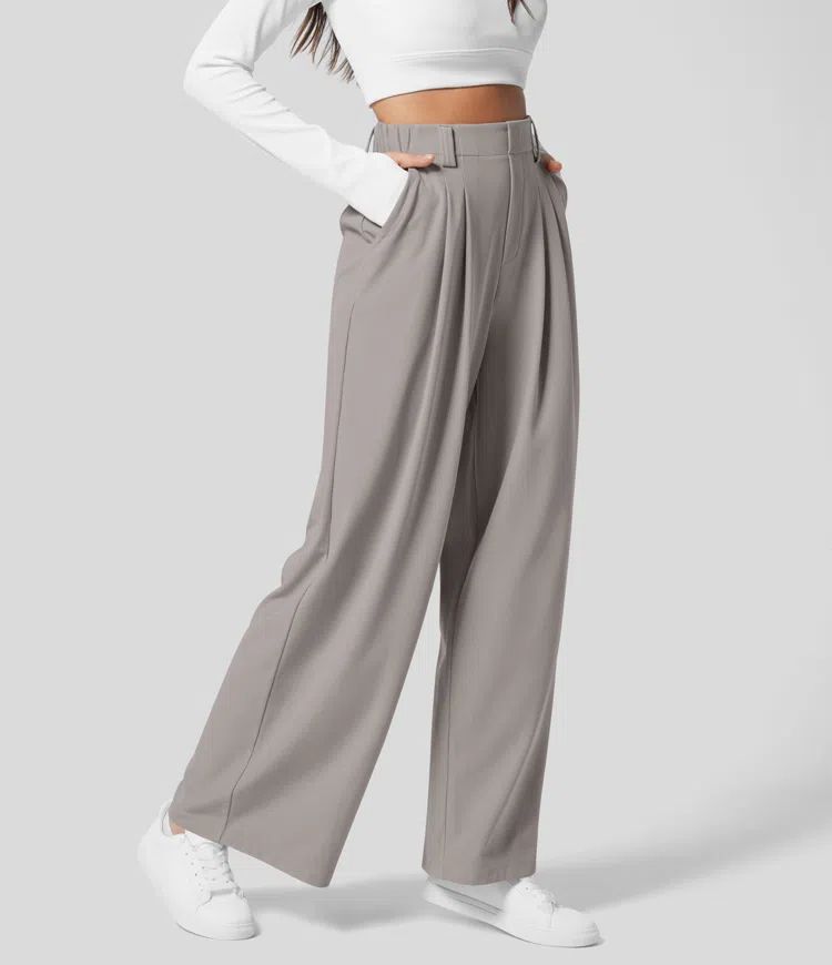 Women’s Halara Flex™ High Waisted Plicated Side Pocket Wide Leg Waffle Work Pants - Halara | HALARA