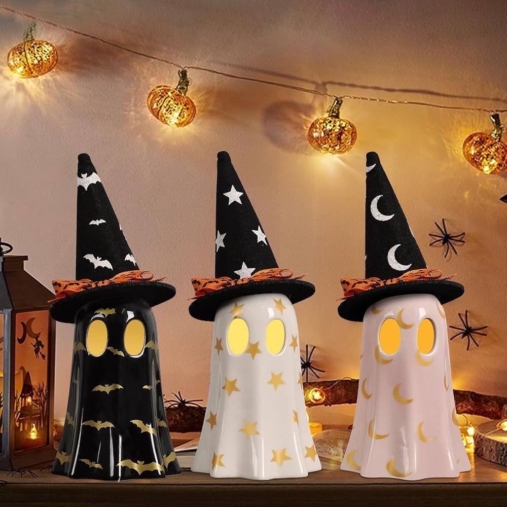 DAZONGE Ghost Halloween Decor, Set of 3 Ceramic Halloween Ghost Decorations Indoor, Ghost Decor w... | Amazon (US)