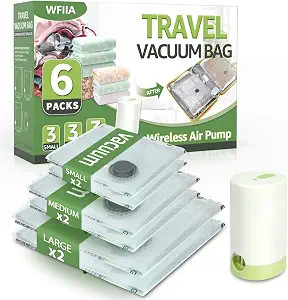6 Packs Vacuum Bags for Travel with Rechargeable air Pump, 3 Sizes Vacuum Seal Bags for Clothing,... | Amazon (US)