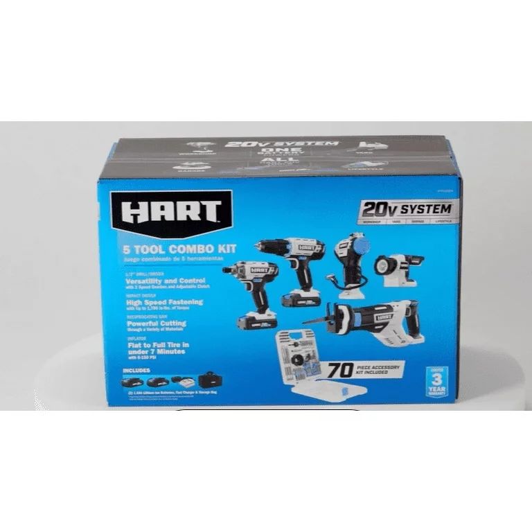 HART 20-Volt 5-Tool Battery-Powered Combo Kit with 70-Piece Accessory Set, (2) 1.5Ah Lithium-Ion ... | Walmart (US)