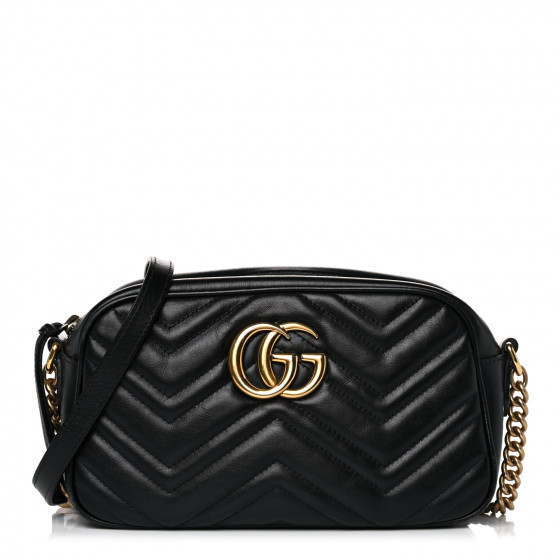 GUCCI Calfskin Matelasse Small GG Marmont Chain Shoulder Bag Black | Fashionphile