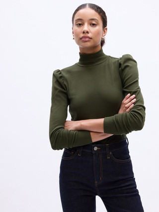 Ribbed Mockneck Puff Sleeve T-Shirt | Gap Factory