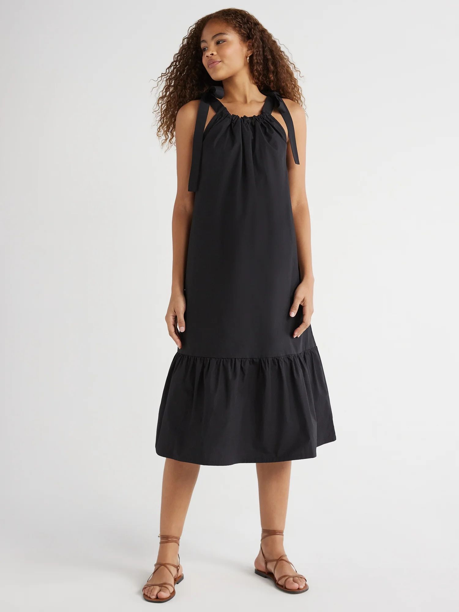 Free Assembly Women's Sleeveless Tie Shoulder Midi Dress with Pockets, Sizes XS-XXL | Walmart (US)