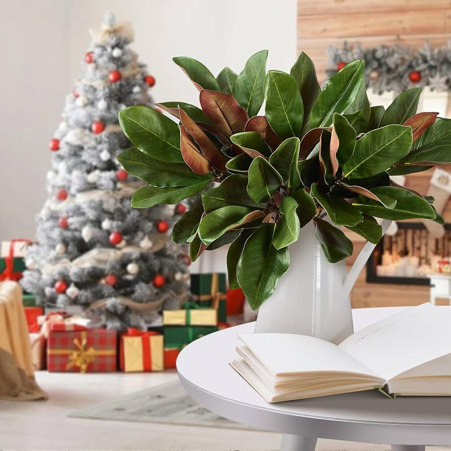 4 Pcs Magnolia Artificial Leaves Branches 22 Inch 3D Real Touch Faux Magnolia Stems Fake Magnolia... | Amazon (US)