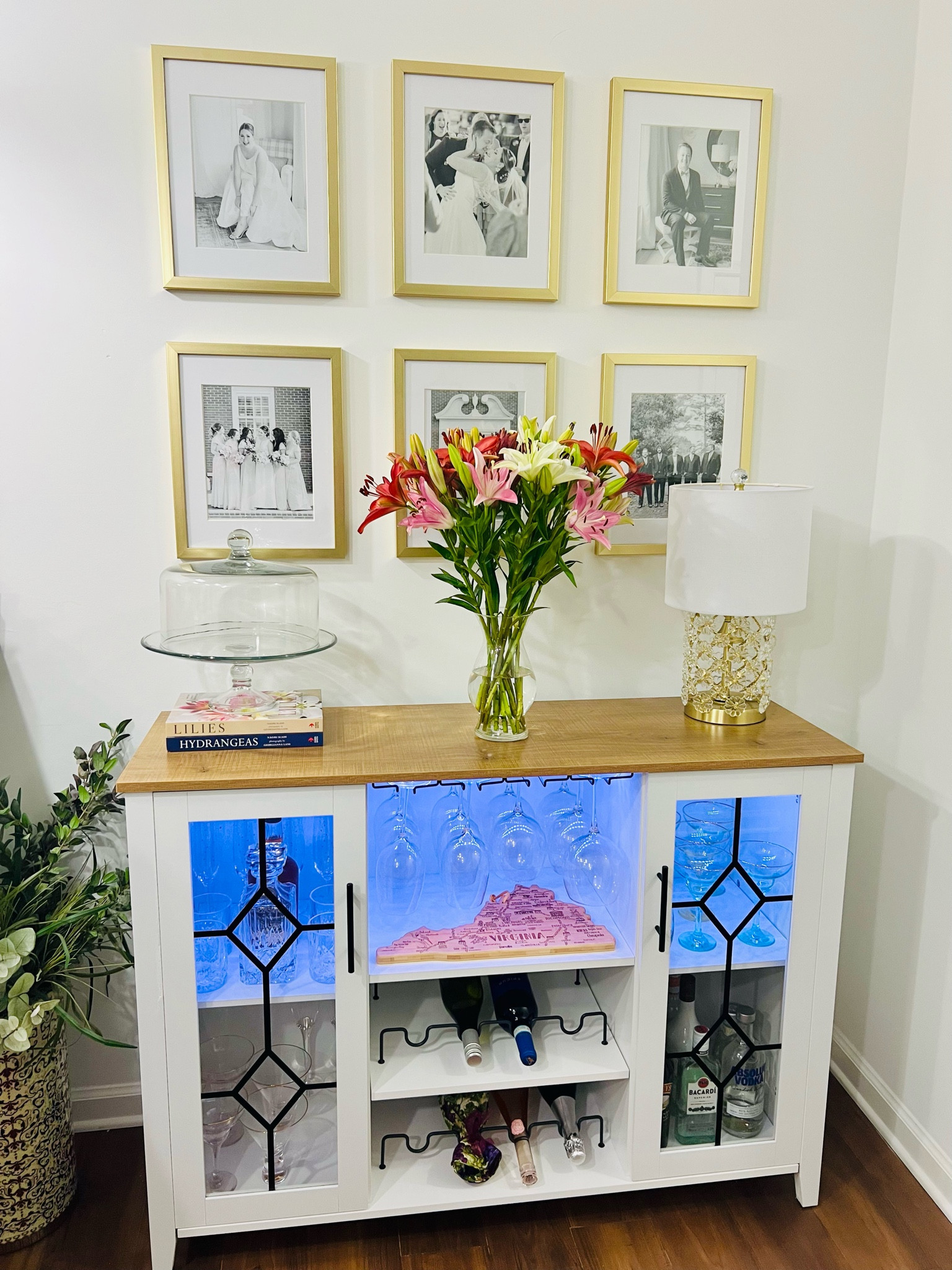 Bar cabinet reveal! 🍾🥃🍸🍷 Love how this corner of our apartment turned out! This bar cabinet is so high quality, and comes with built in lighting! 

Linking everything on and in this area, lots is Amazon! 

#LTKHome
