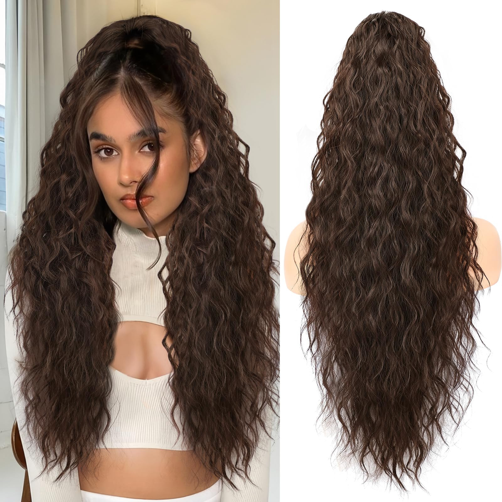 ORSUNCER Ponytail Extension Claw 26" Curly Pony Tail Clip in Claw Hair Extensions Fluffy Natural ... | Amazon (US)