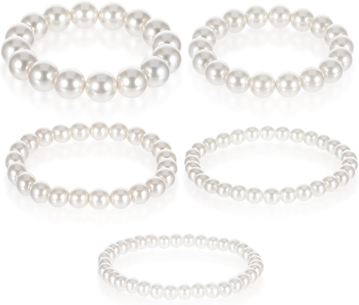5 PCS Pearl Bracelets for Women, White Elegant Bridesmaid Bracelets Bridal Wedding Stackable Brac... | Amazon (US)