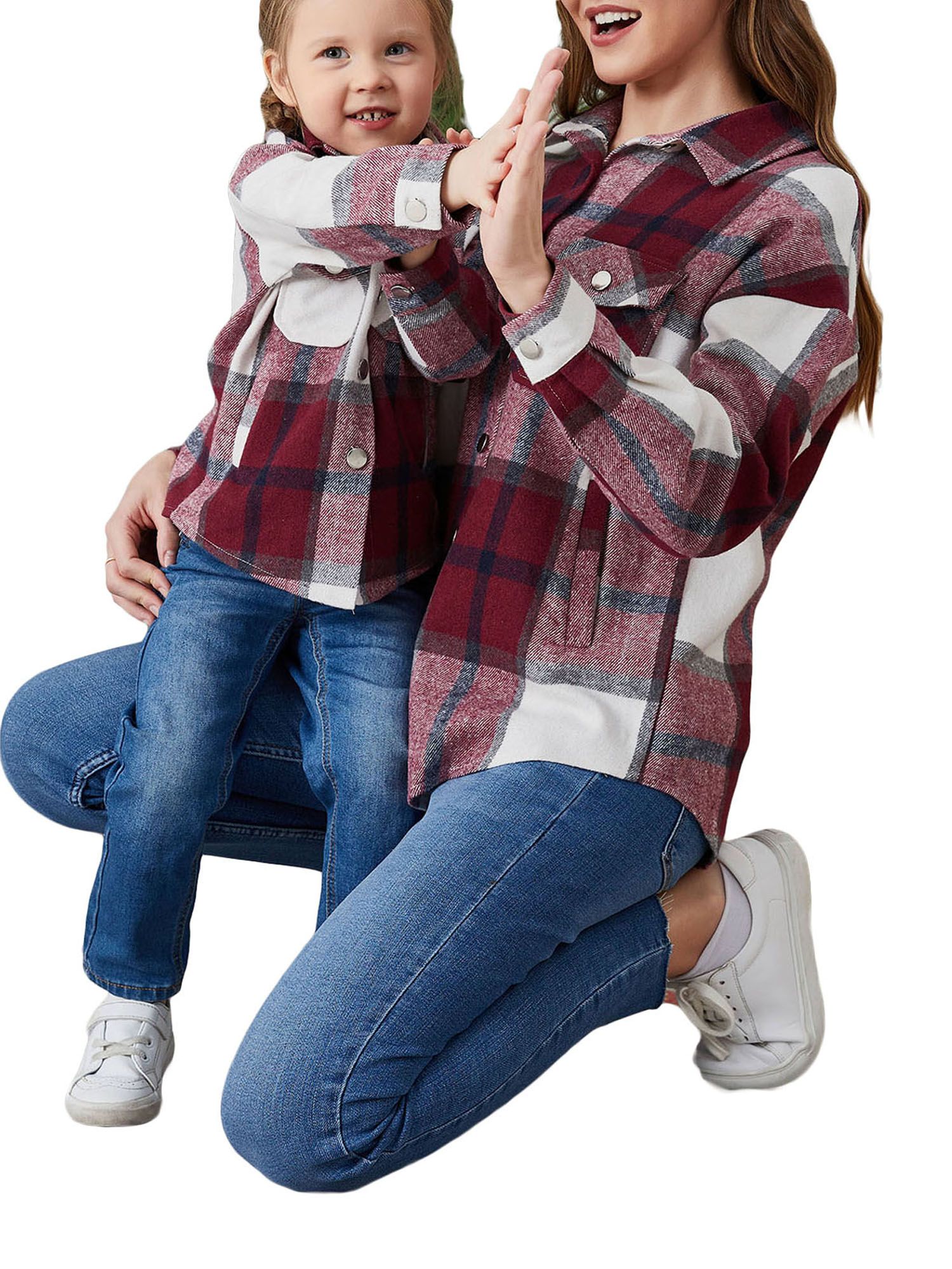 JBEELATE Family Matching Outfits Plaid Long Sleeve Mommy and Me Midi Shirt Valentine's Day Clothi... | Walmart (US)