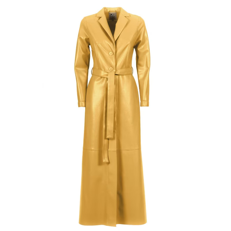 Yellow Long Button-Up Eco-Leather Trench | Wolf and Badger (Global excl. US)