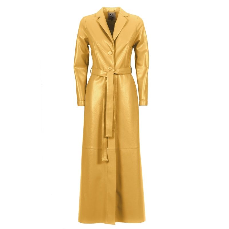 Yellow Long Button-Up Eco-Leather Trench | Wolf and Badger (Global excl. US)