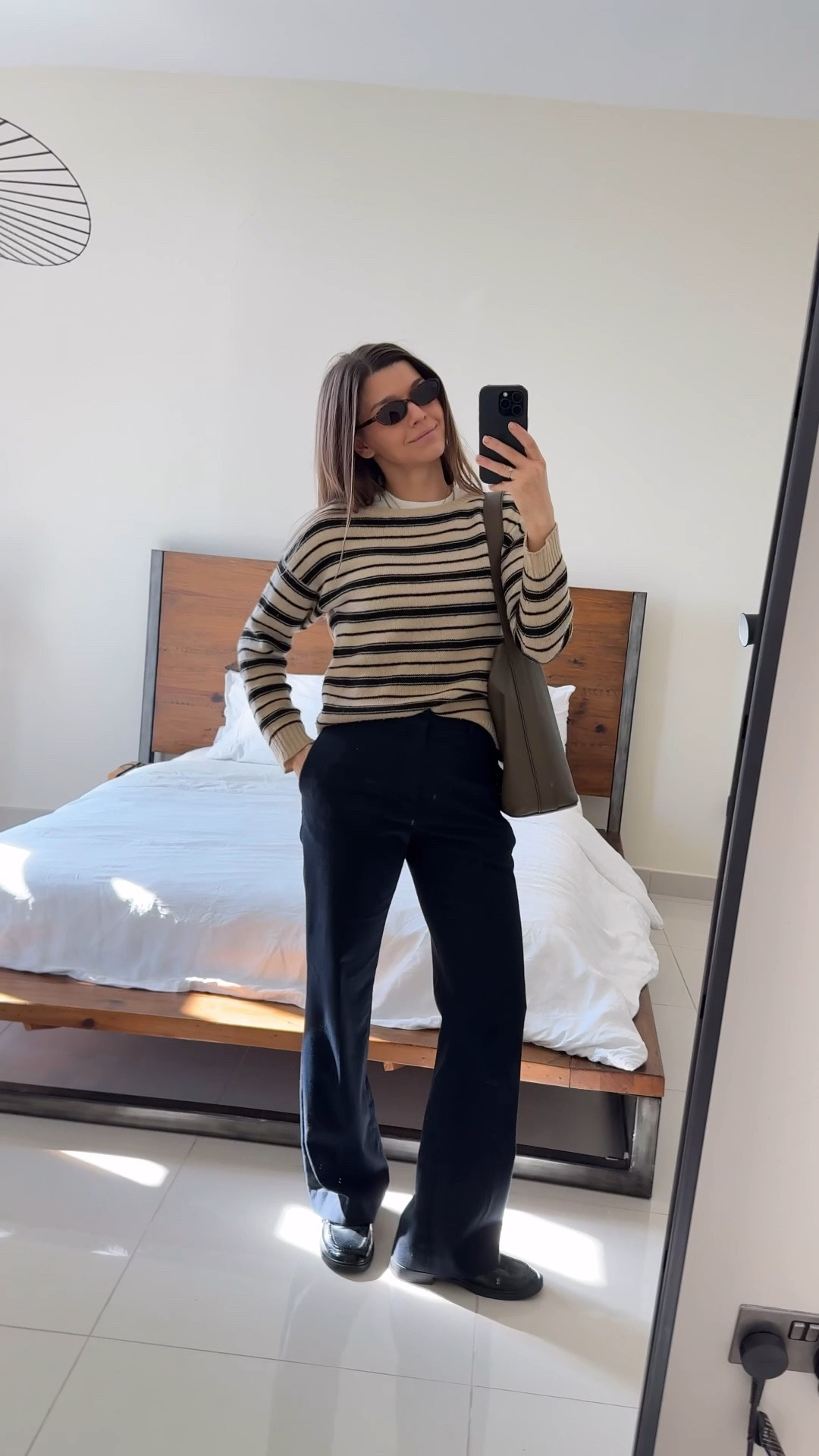 Winter neutral ootd, work outfit, jumper layering, stripe jumper, navy pinstripe trousers, skinny tshirt 

#LTKWorkwear #LTKootd