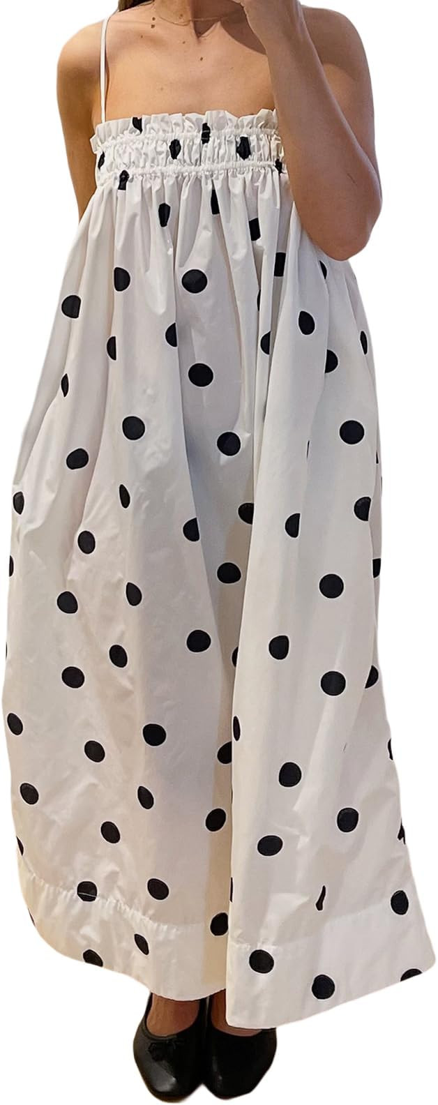 Giraropa Womens Y2K Polka Dot Maxi Dress Casual Spaghetti Strap Ruched Long Flowy Summer Beach Va... | Amazon (US)