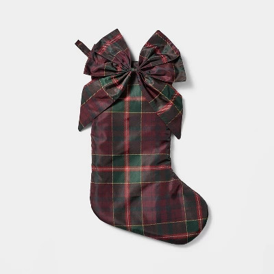 Plaid Bow Printed Holiday Stocking Green - Threshold™ designed with Studio McGee | Target