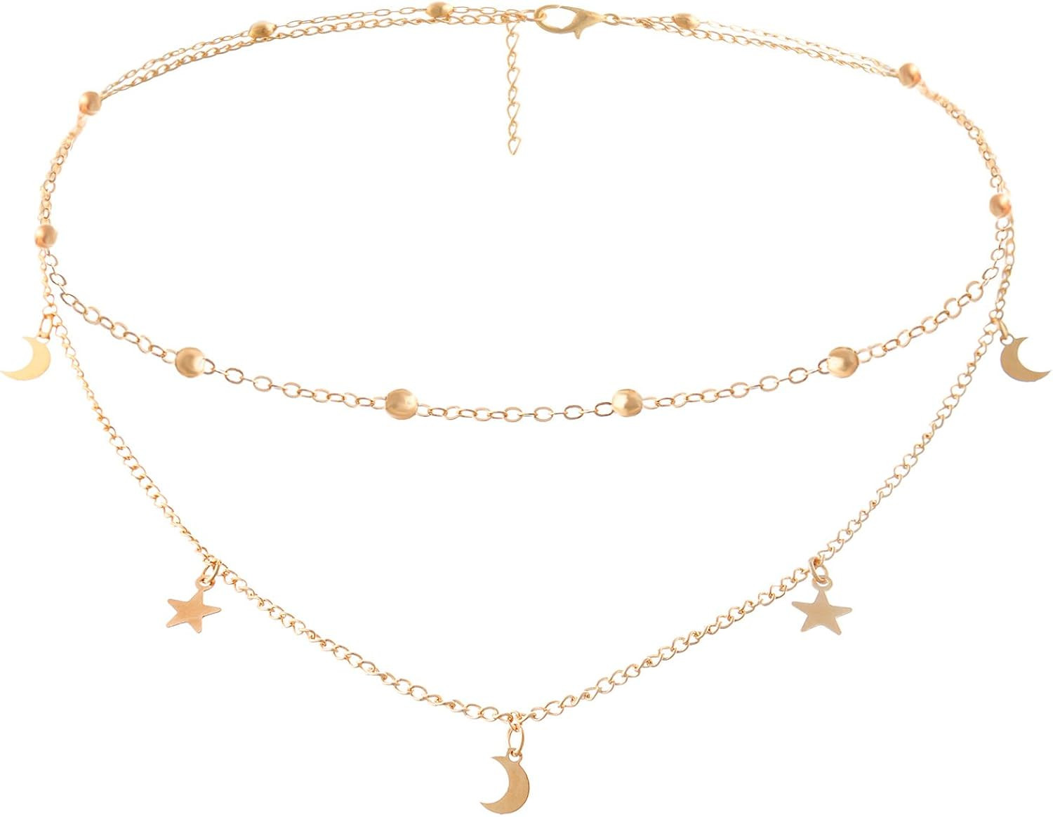BaubleStar Star Moon Charm Necklace Layering Chain Choker for Women Girls | Amazon (US)